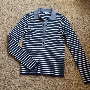 Madewell Striped Navy and White Long Sleeve Polo knit Small